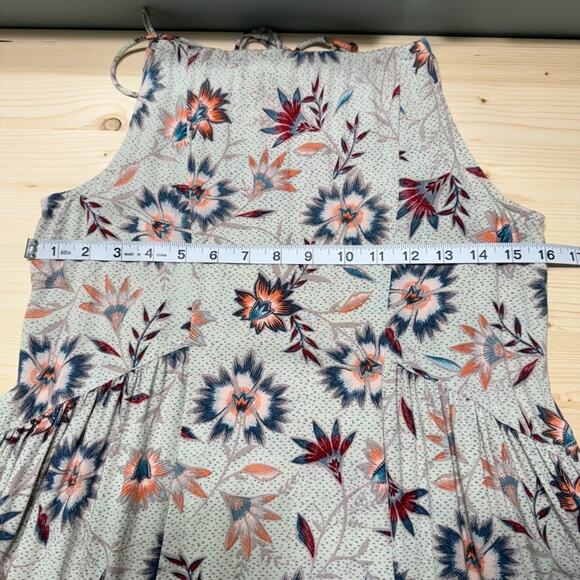 Amuse Society Dress XS Gray Floral Midi Halter A-Line Adjustable Strap Key Hole - Picture 10 of 13